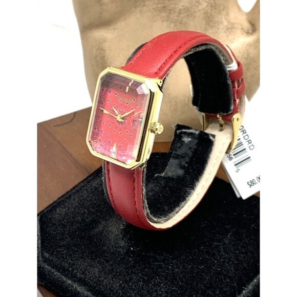 Steve Madden Women's Watch SM/1030 Quartz Rectangle Gold Red Dial Leathe… - Picture 2 of 13
